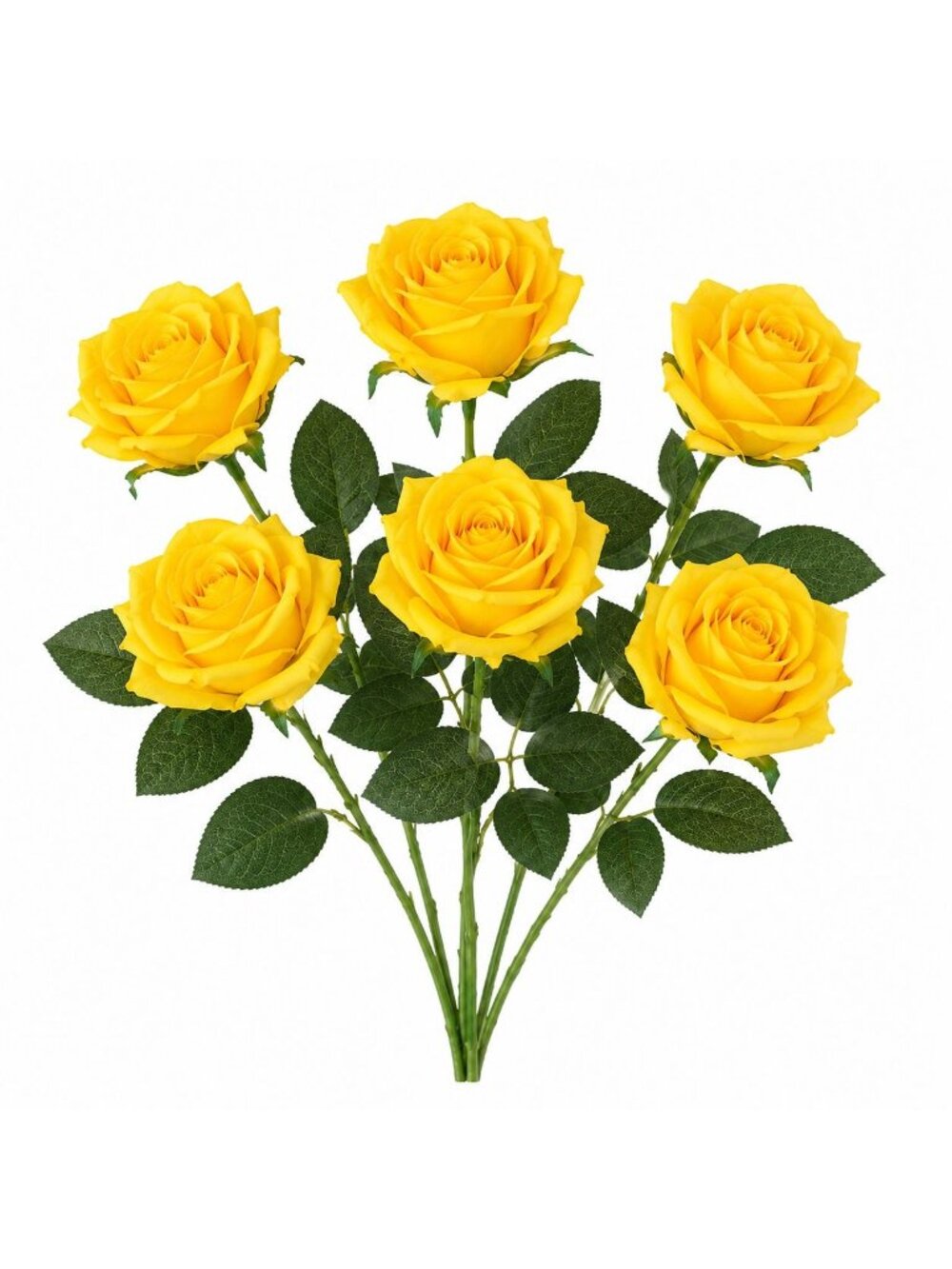 Set of 6 Artificial Yellow Rose Stems 20 Inch Faux Roses Farmhouse Decor Cottage